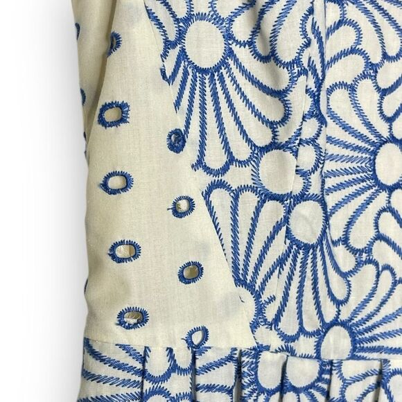 Antonio Melani Embroidered Blue Poplin Floral A-line Sleeveless Dress Women’s 4 - Picture 7 of 11